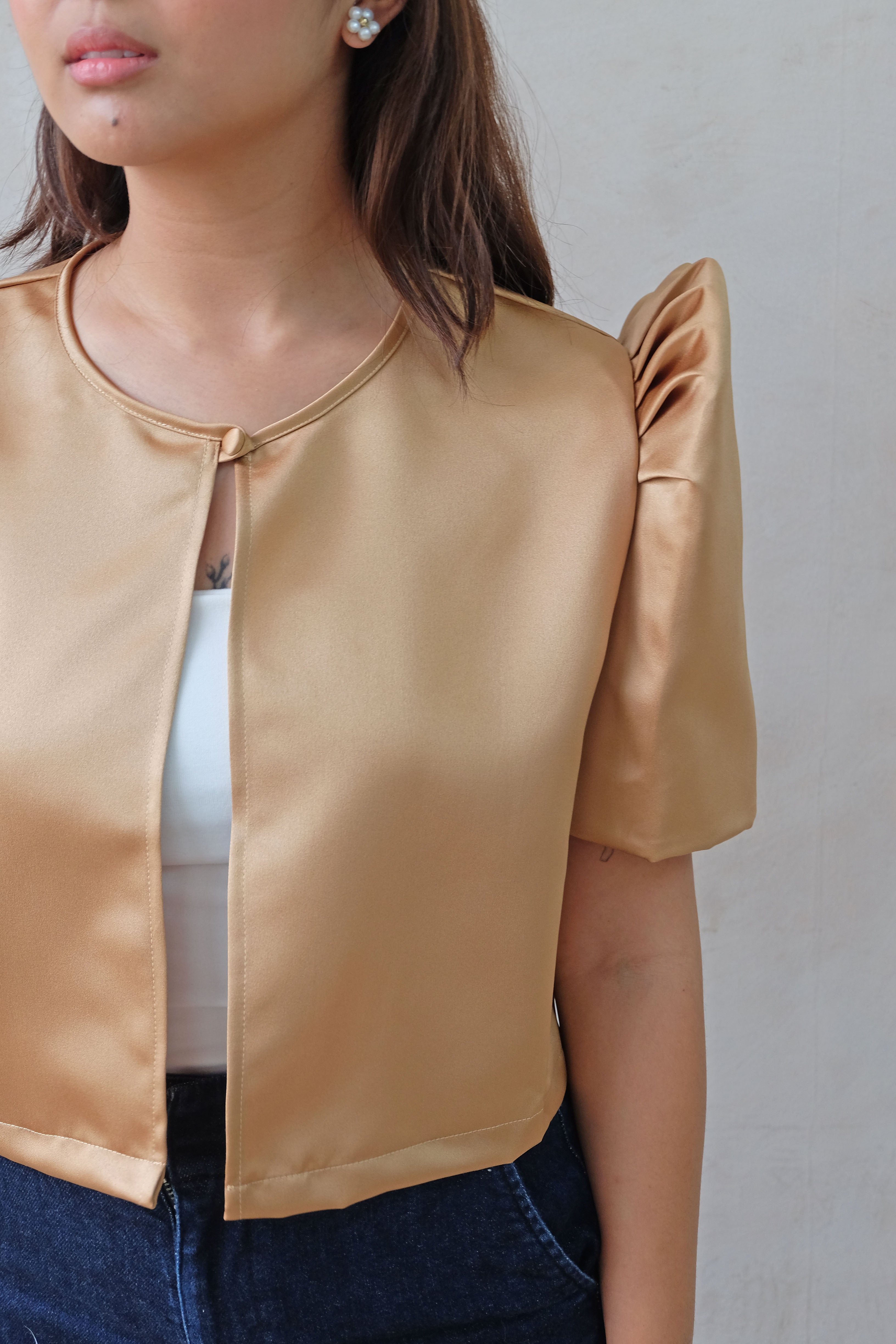 Satin Butterfly Sleeve Bolero - Champagne - Size S