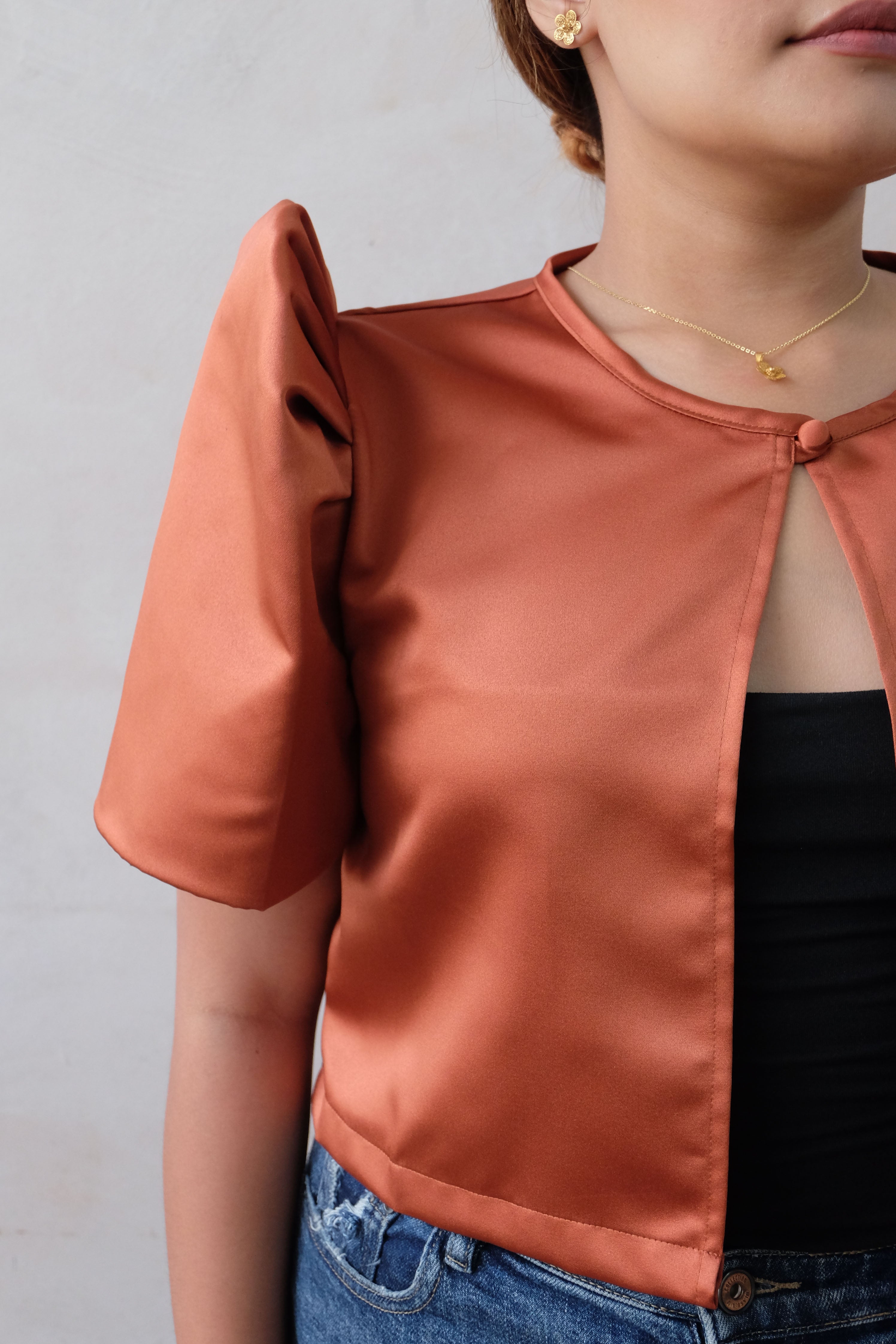 Satin Butterfly Sleeve Bolero - Terracotta - Size S