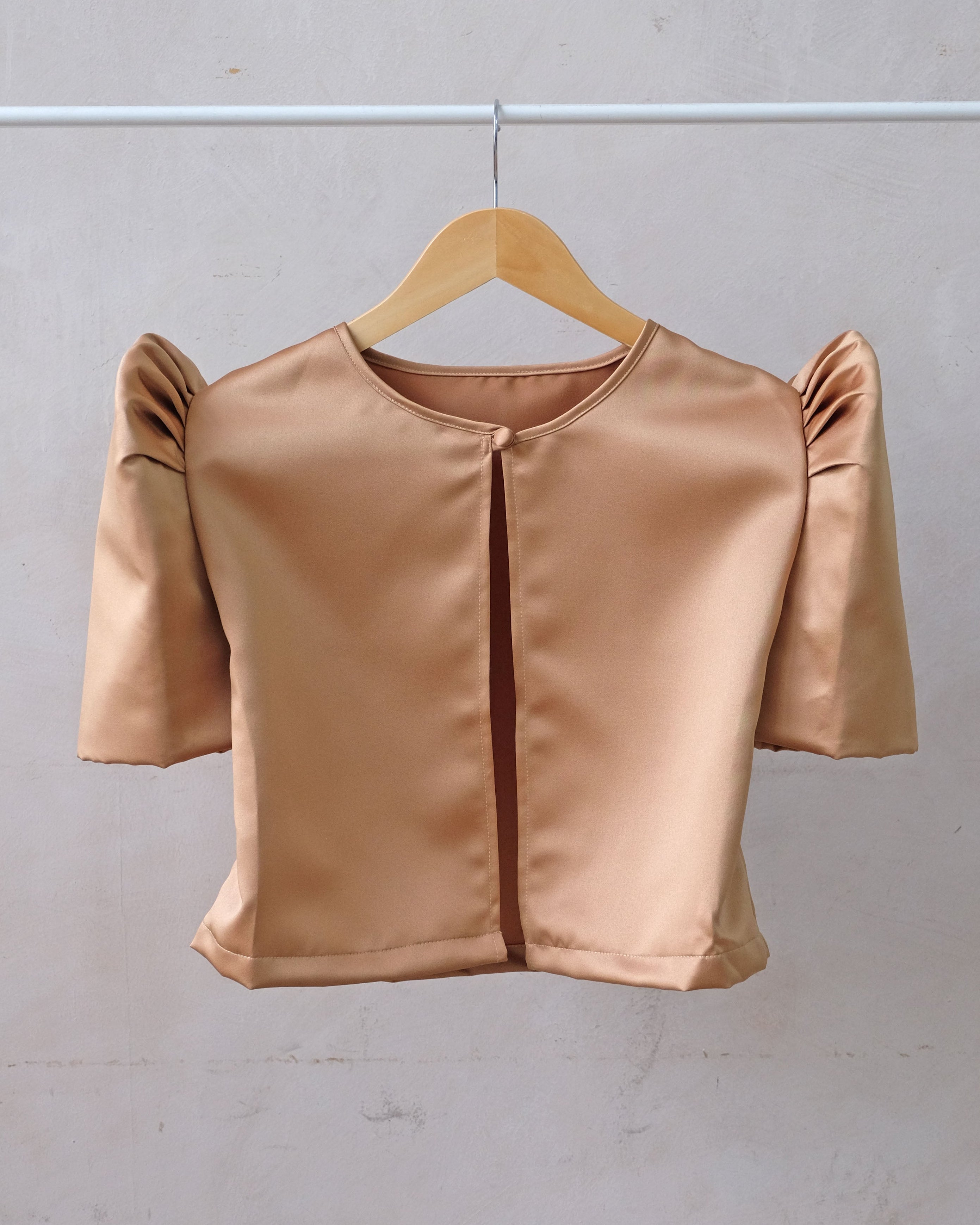 Modern Filipiniana-Satin Butterfly Sleeve Bolero - Champagne - Size S - Narra Studio-available in NYC USA