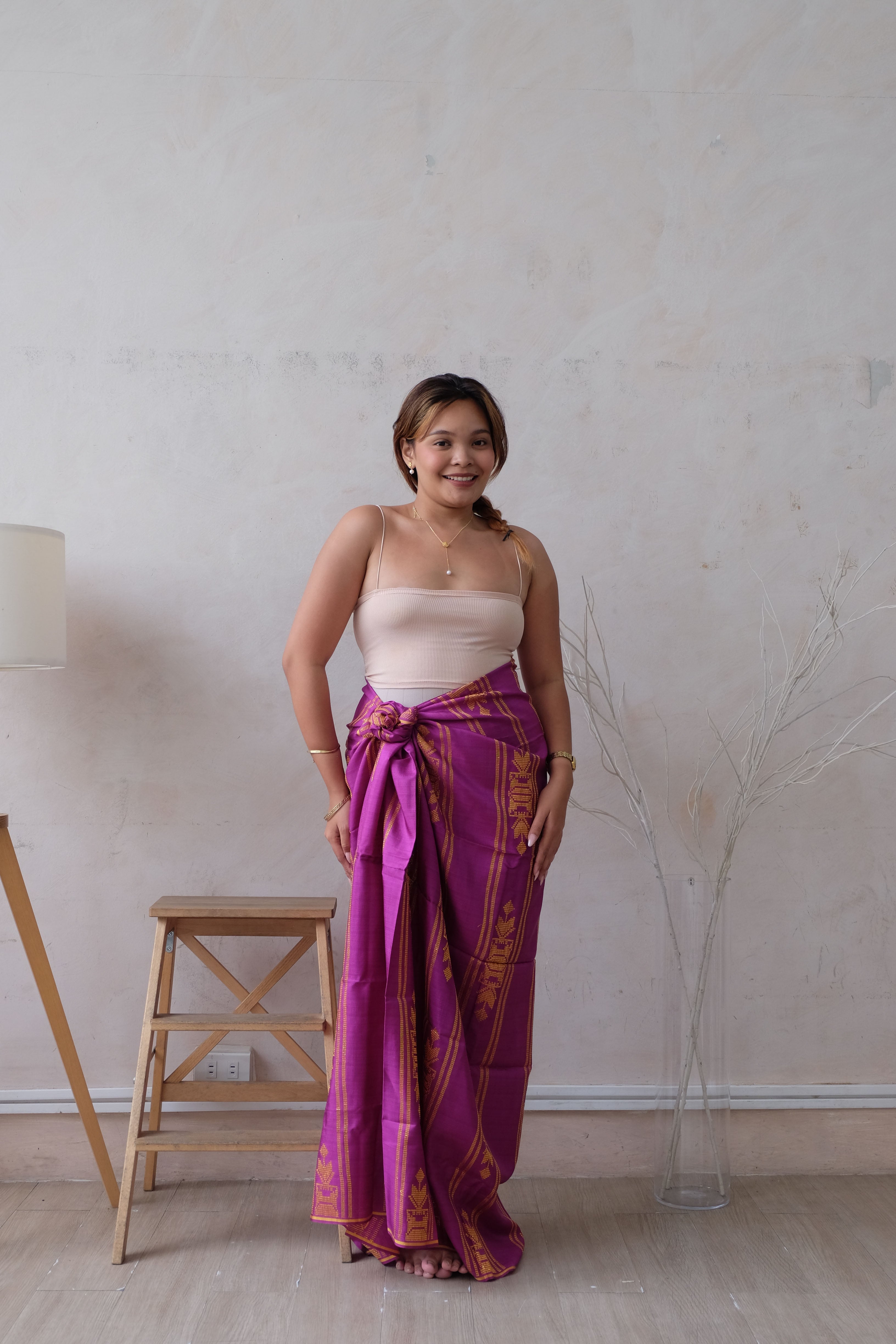 Modern Filipiniana-Handwoven Malong - Fuchsia and Gold - Narra Studio-available in NYC USA