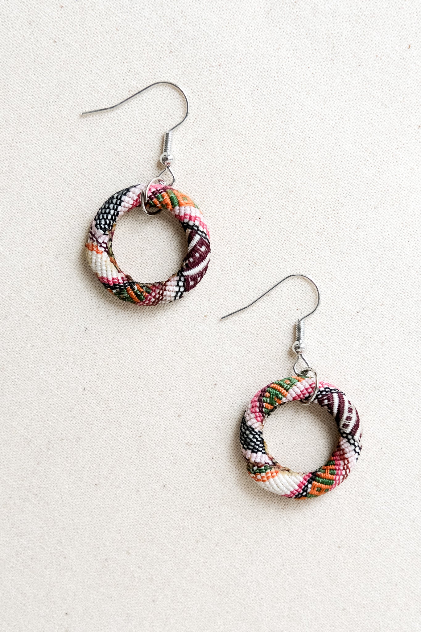 Handwoven Yakan Hoop Earrings - Small - Reds