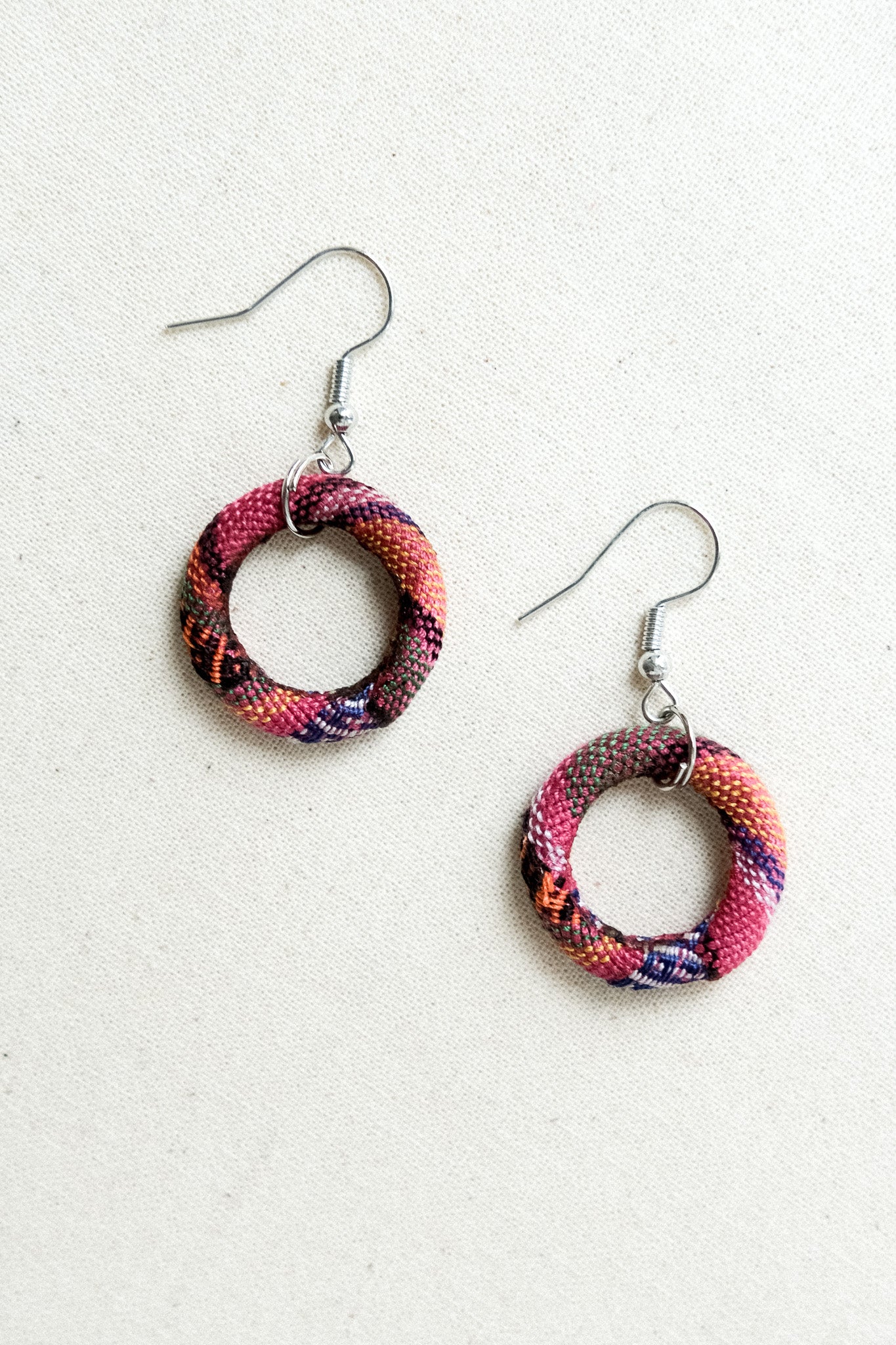 Handwoven Yakan Hoop Earrings - Small - Reds