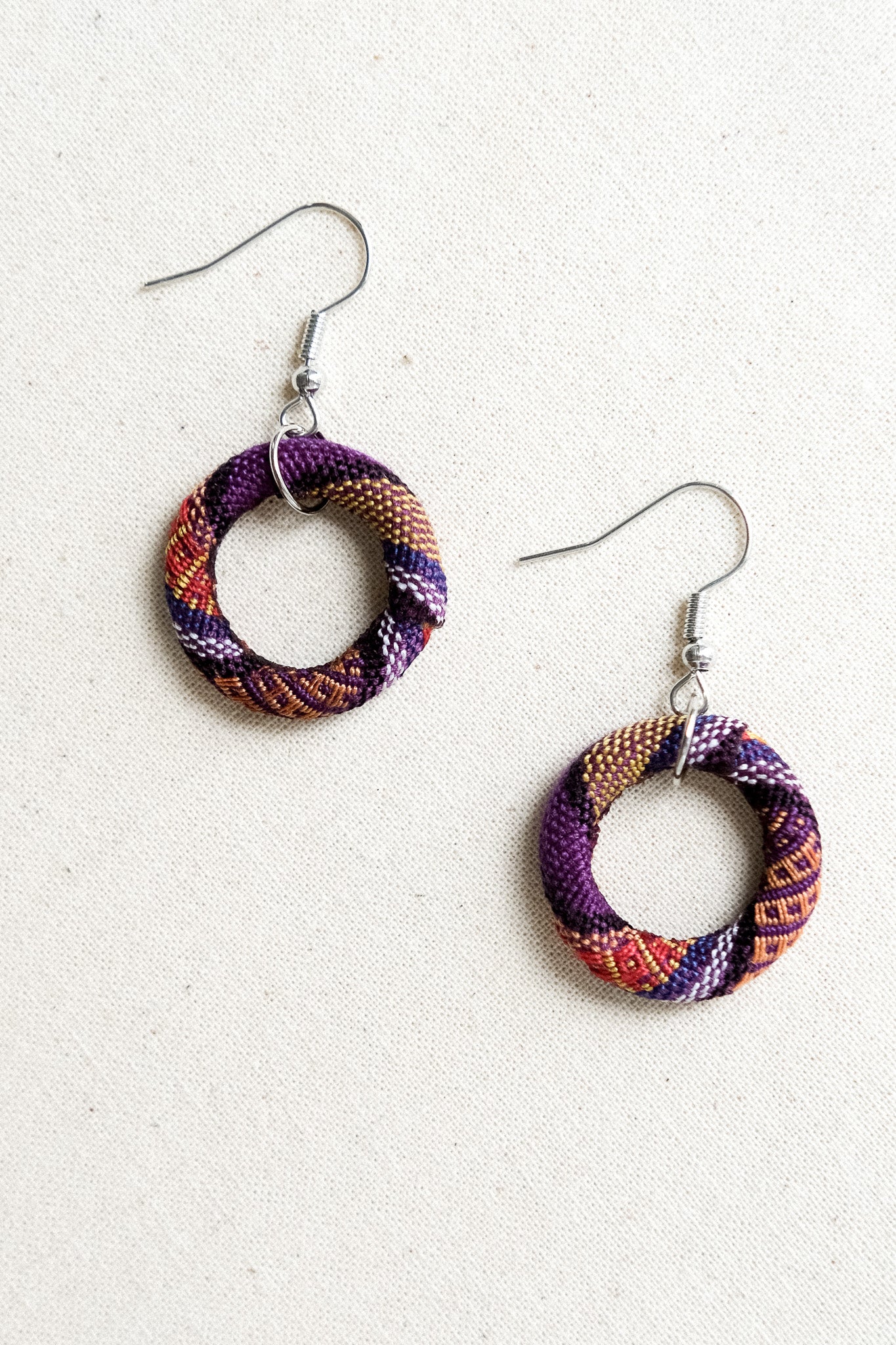 Handwoven Yakan Hoop Earrings - Small - Purple