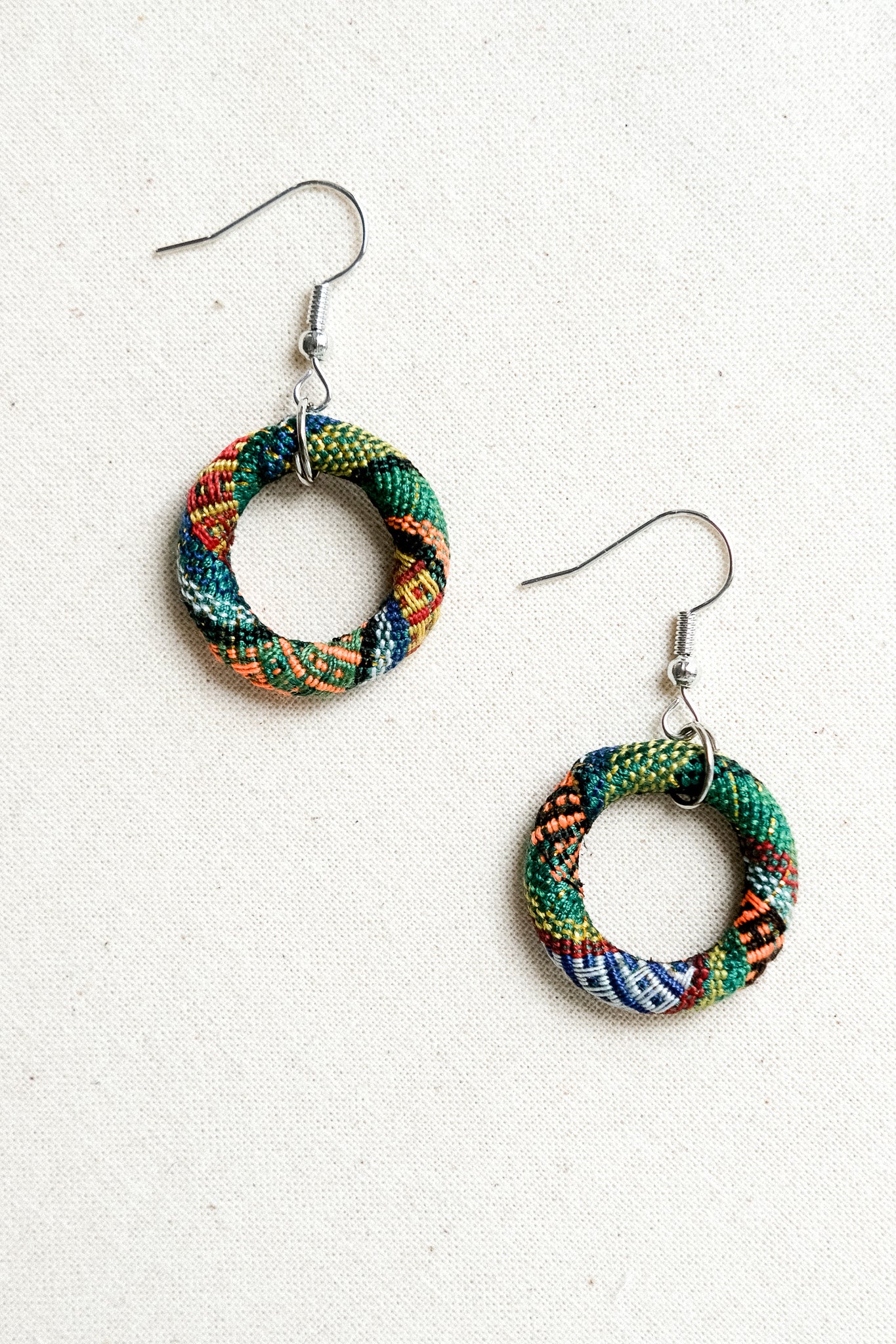 Handwoven Yakan Hoop Earrings - Small - Greens
