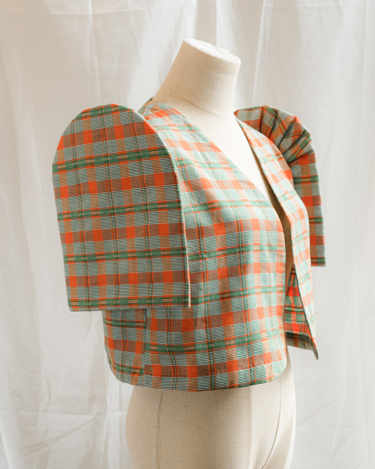 Handwoven Butterfly Sleeve Bolero - Binakol - Melon & Mint