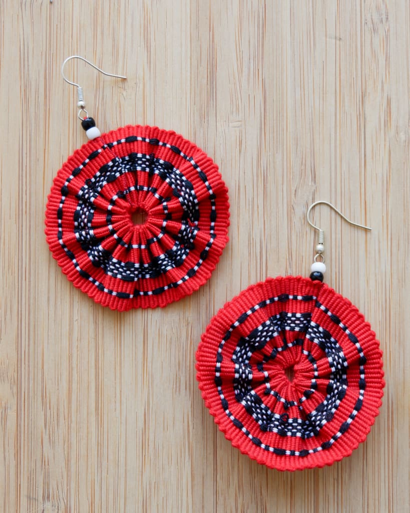 Handwoven Kalinga Circle Earrings - Red &amp; Black Black And White Womens Earrings