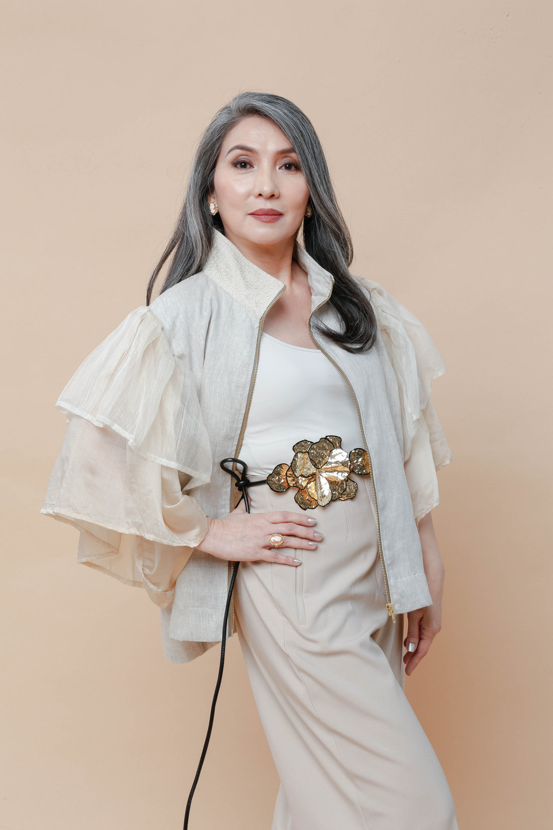 Modern Filipiniana-Gantimpala linen Large with Calado - Narra Studio-available in NYC USA