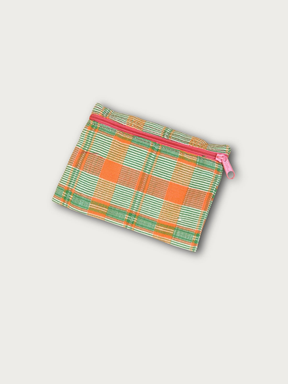 Handwoven Zipper Pouch - Green &amp; Orange