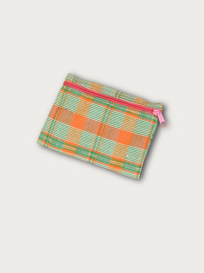 Handwoven Zipper Pouch - Green &amp; Orange