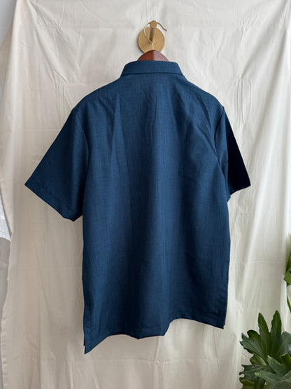 Modern Filipiniana-Casual Barong - Medium Blue - Narra Studio-available in NYC USA