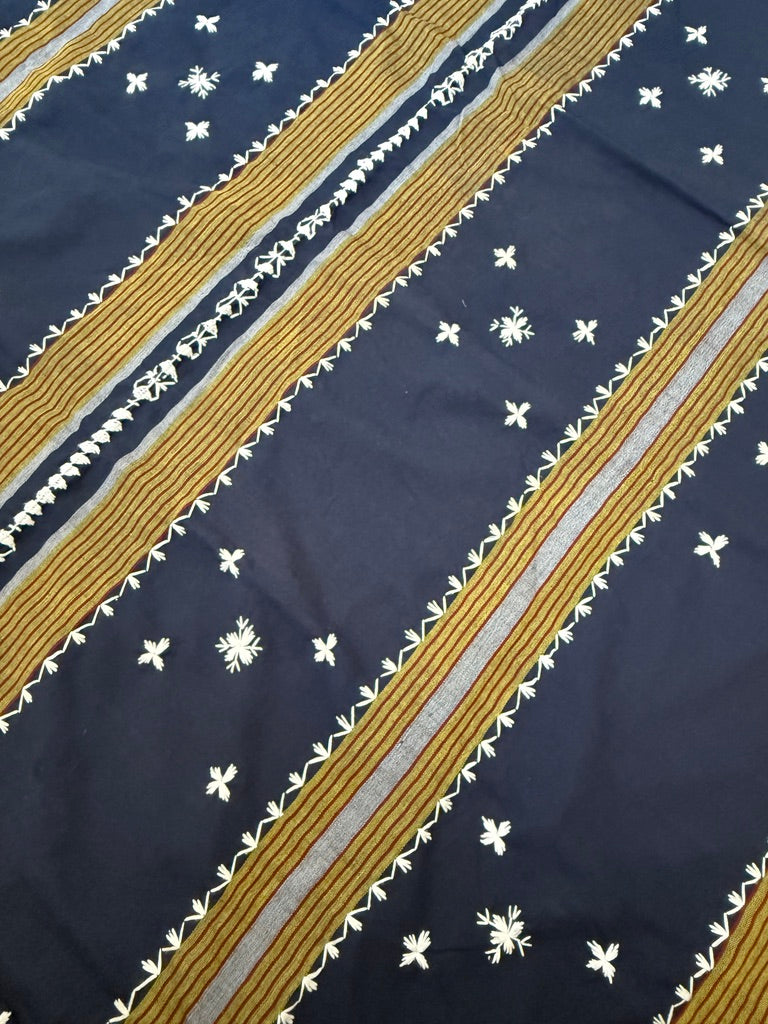 Embroidered Striped Blue Tapis Wrap/Blanket