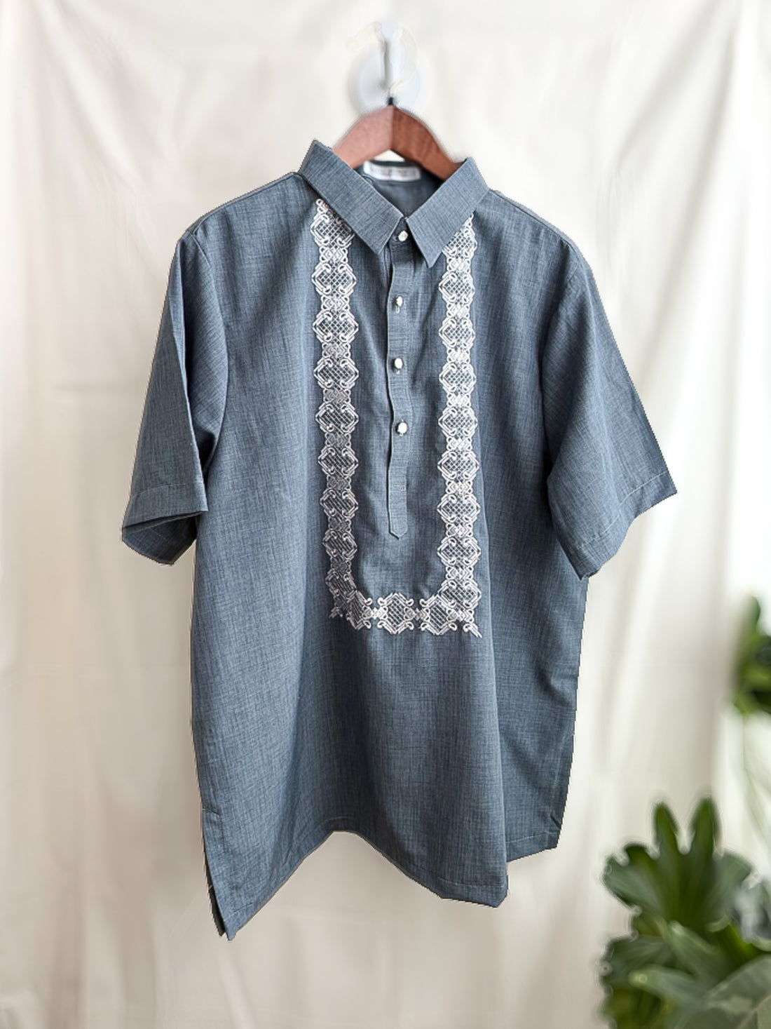 Modern Filipiniana-Casual Barong - Blue Gray - Narra Studio-available in NYC USA