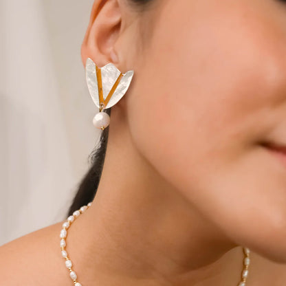 Modern Filipiniana-Capiz Guita Earring - Narra Studio-available in NYC USA