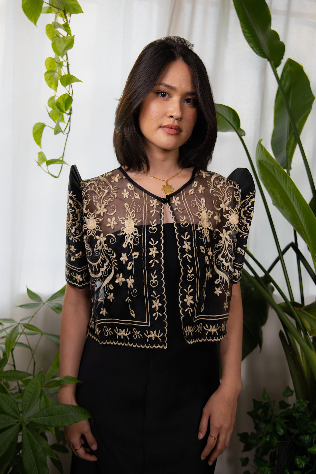 Black Sampaguita Bolero with Butterfly Sleeves