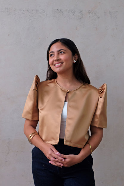 Modern Filipiniana-Satin Butterfly Sleeve Bolero - Champagne - Size S - Narra Studio-available in NYC USA