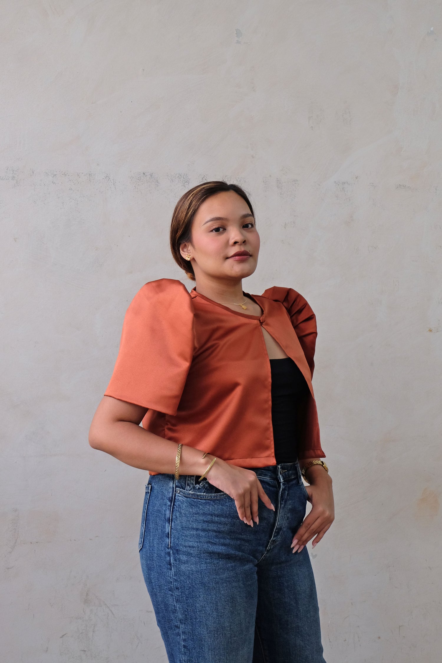 Satin Butterfly Sleeve Bolero - Terracotta - Size S