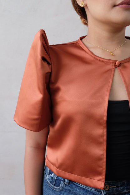 Modern Filipiniana-Satin Butterfly Sleeve Bolero - Terracotta - Narra Studio-available in NYC USA