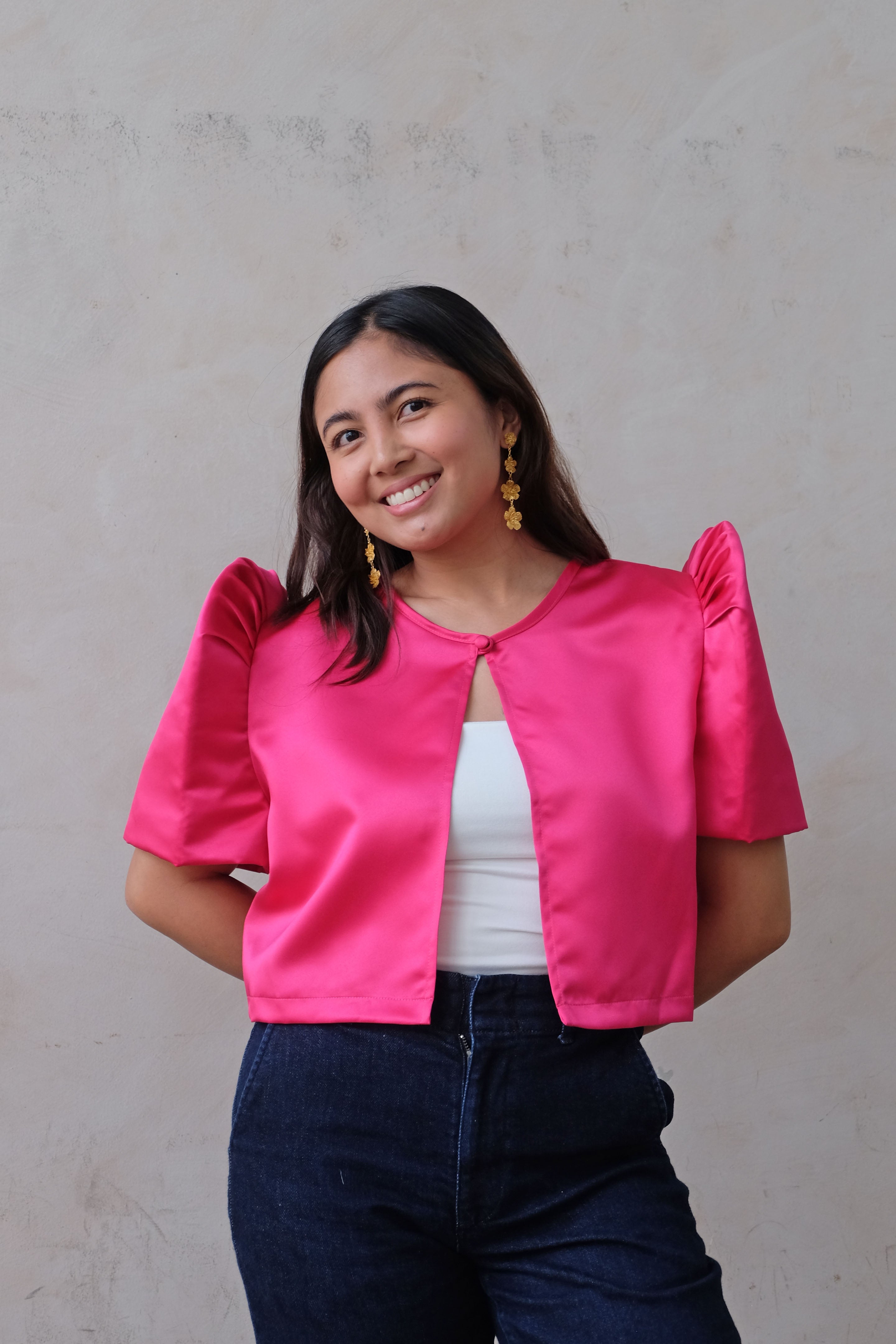 Satin Butterfly Sleeve Bolero - Fuchsia - Size S