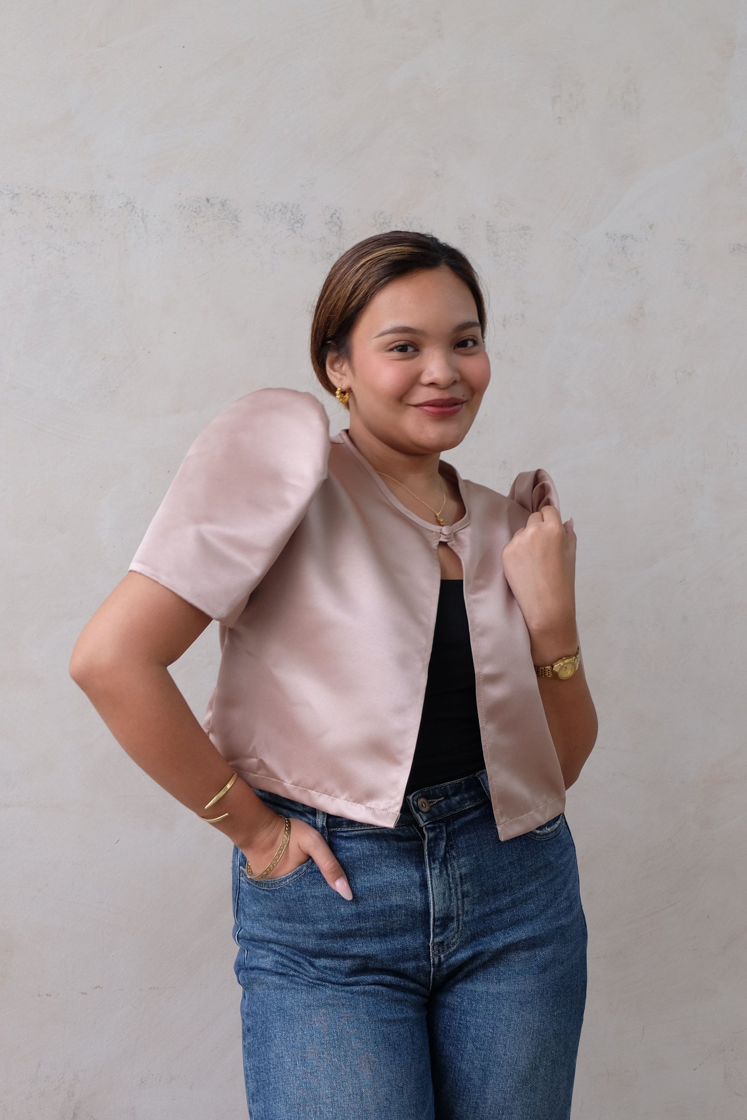 Satin Butterfly Sleeve Bolero - Pale Pink - Size S