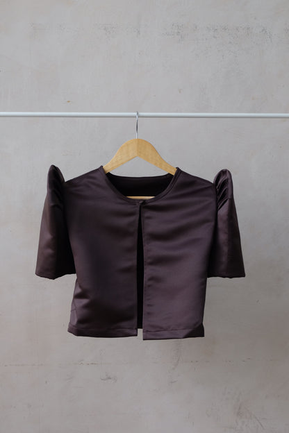 Modern Filipiniana-Satin Butterfly Sleeve Bolero - Plum - Size S - Narra Studio-available in NYC USA