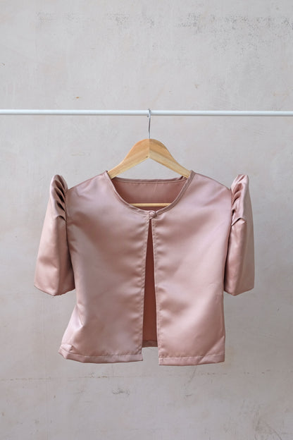 Modern Filipiniana-Satin Butterfly Sleeve Bolero - Pale Pink - Size S - Narra Studio-available in NYC USA