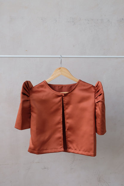 Modern Filipiniana-Satin Butterfly Sleeve Bolero - Terracotta - Narra Studio-available in NYC USA