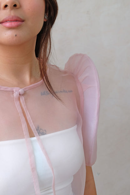 Modern Filipiniana-Sheer Butterfly Sleeve Bolero - Pale Pink - Size S - Narra Studio-available in NYC USA