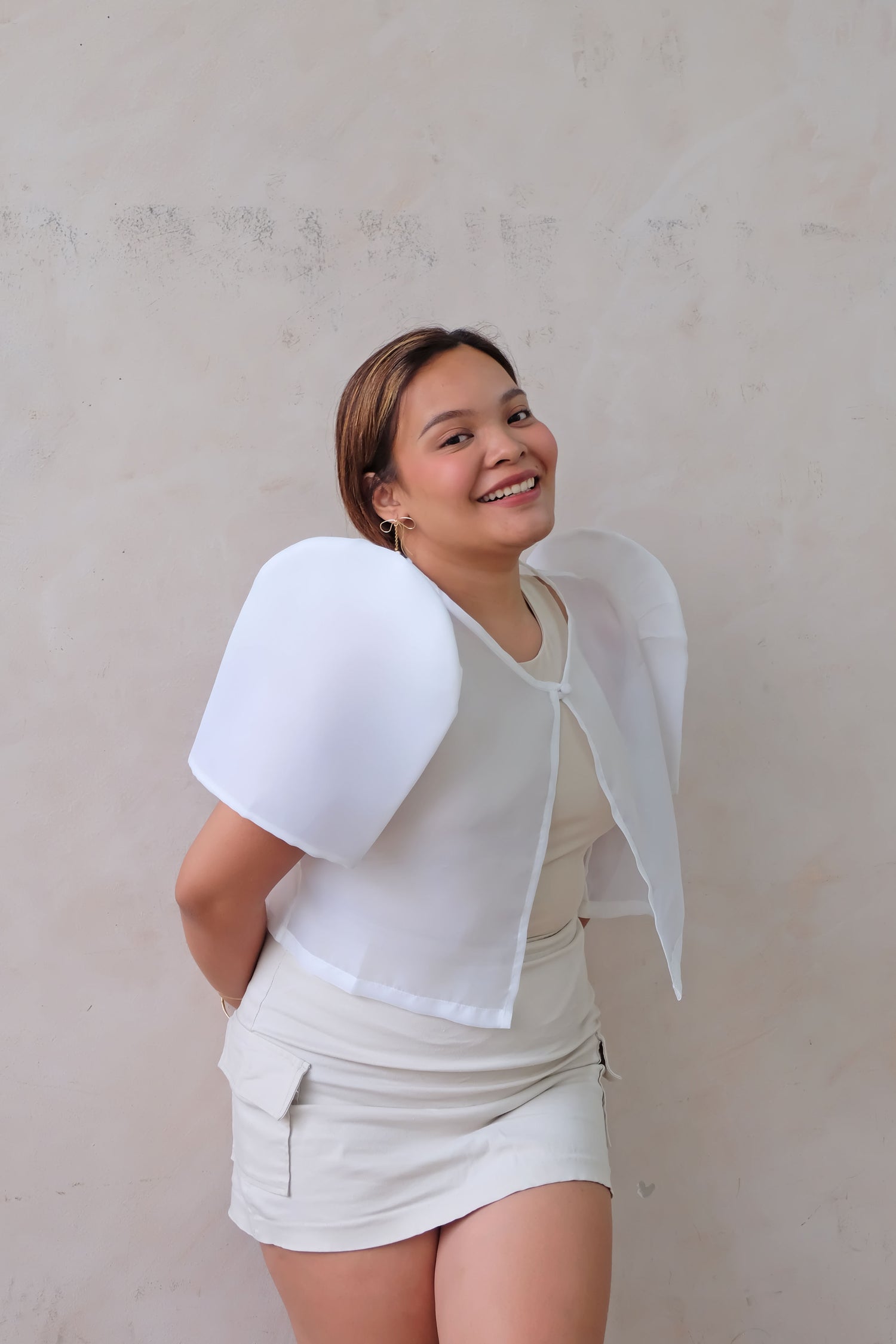 Sheer Butterfly Sleeve Bolero - White - Size S