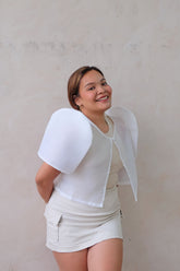 Modern Filipiniana-Sheer Butterfly Sleeve Bolero - White - Size S - Narra Studio-available in NYC USA