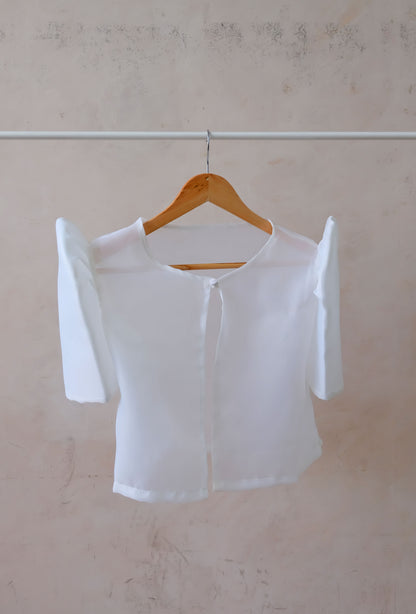 Modern Filipiniana-Sheer Butterfly Sleeve Bolero - White - Size S - Narra Studio-available in NYC USA