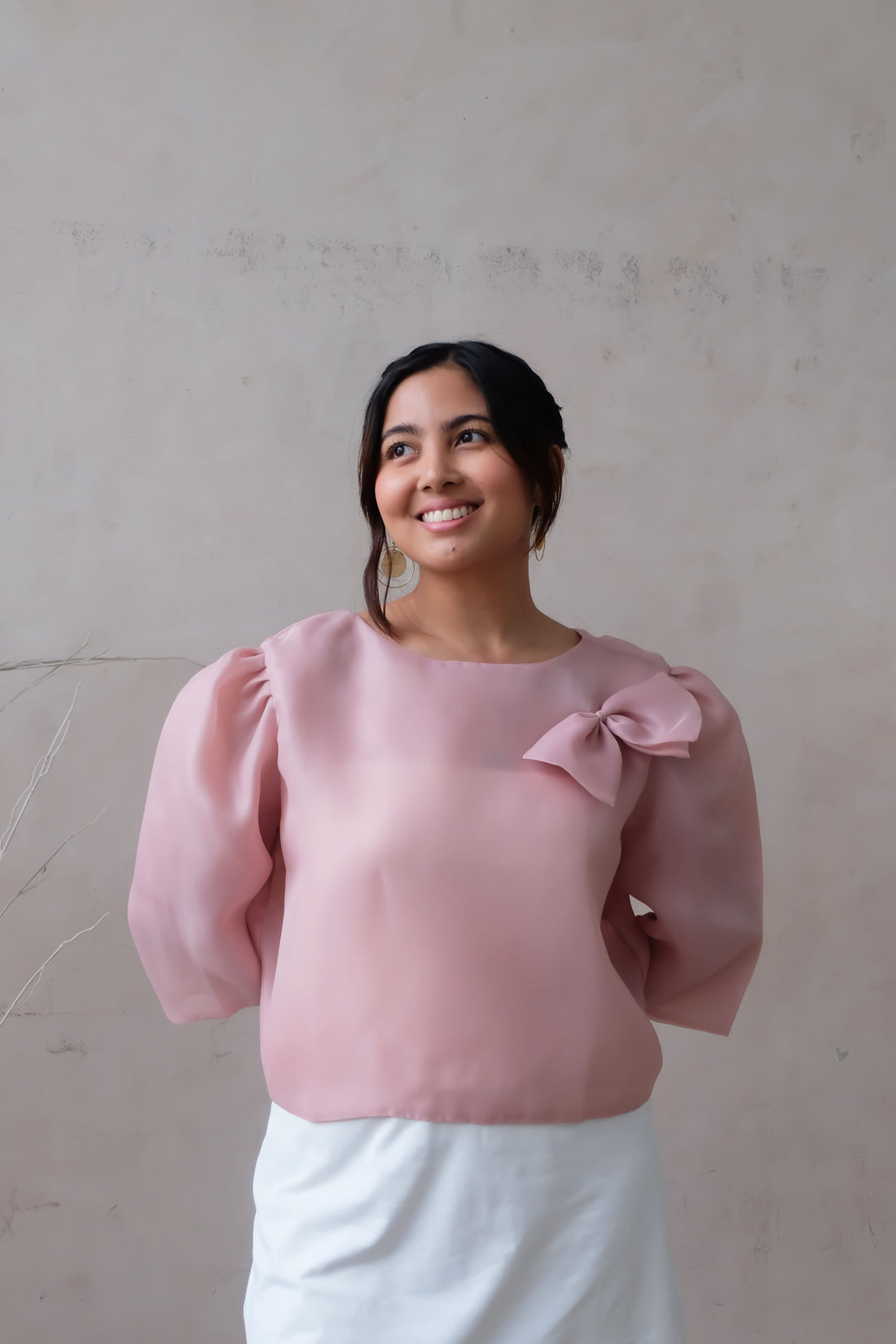 Sheer Filipiniana Camisa Blouse -  Blush Pink