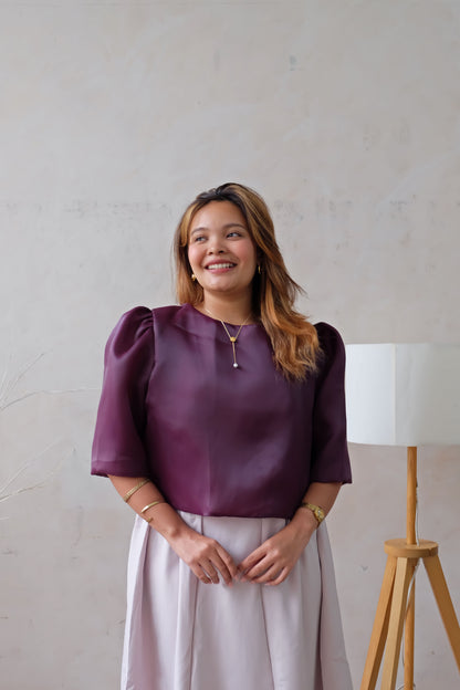Modern Filipiniana-Sheer Filipiniana Camisa Blouse - Plum - Narra Studio-available in NYC USA