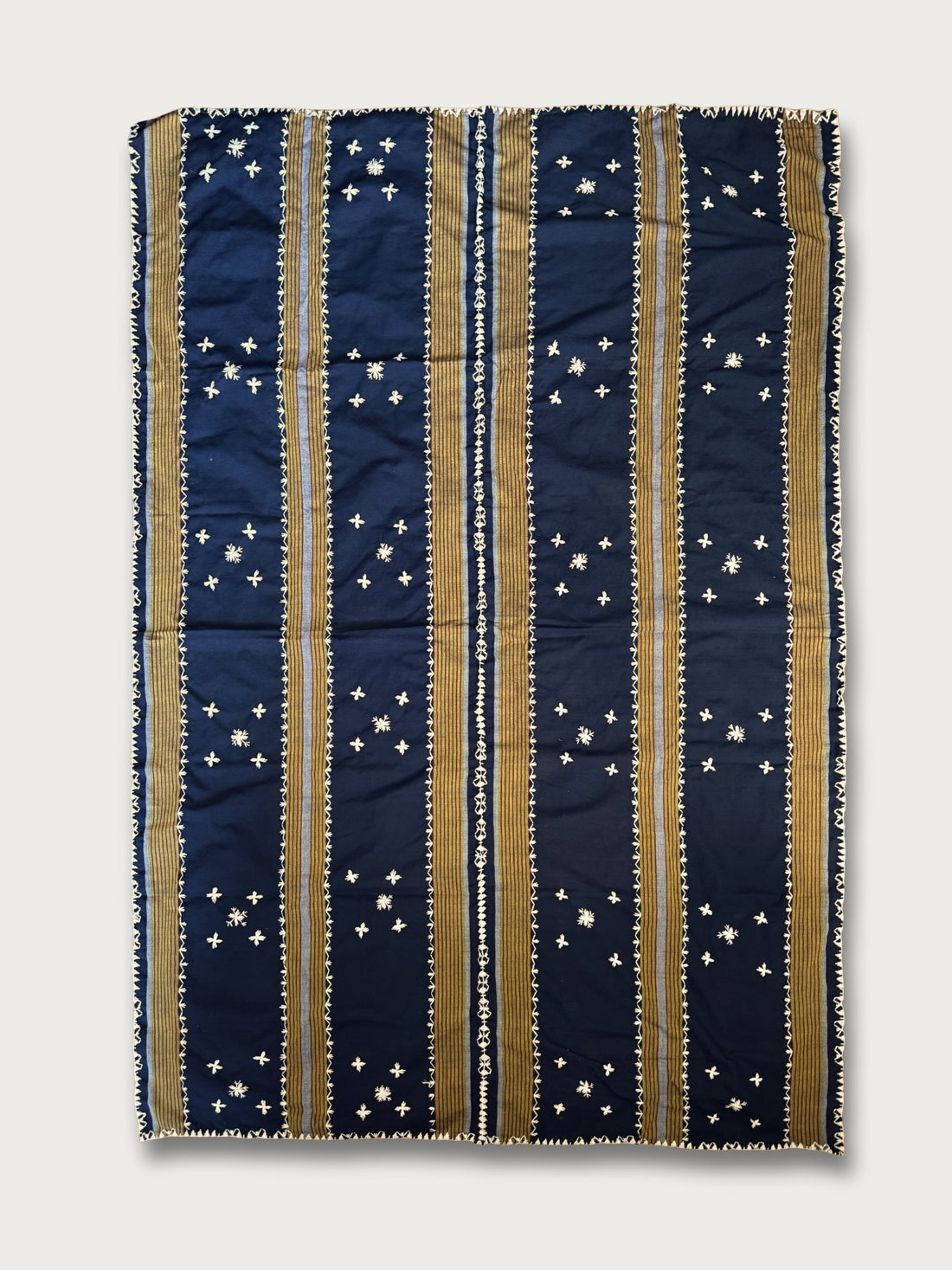 Embroidered Striped Blue Tapis Wrap/Blanket