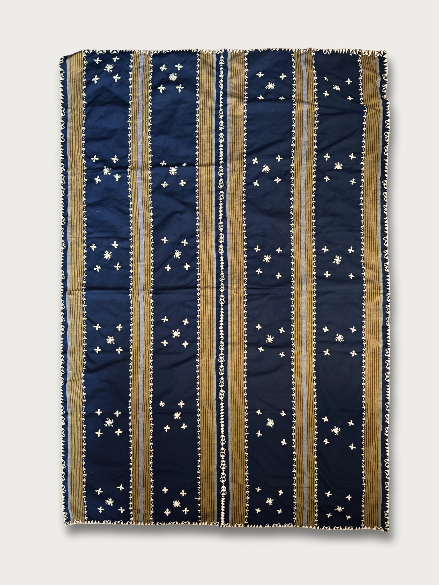 Embroidered Striped Blue Tapis Wrap/Blanket