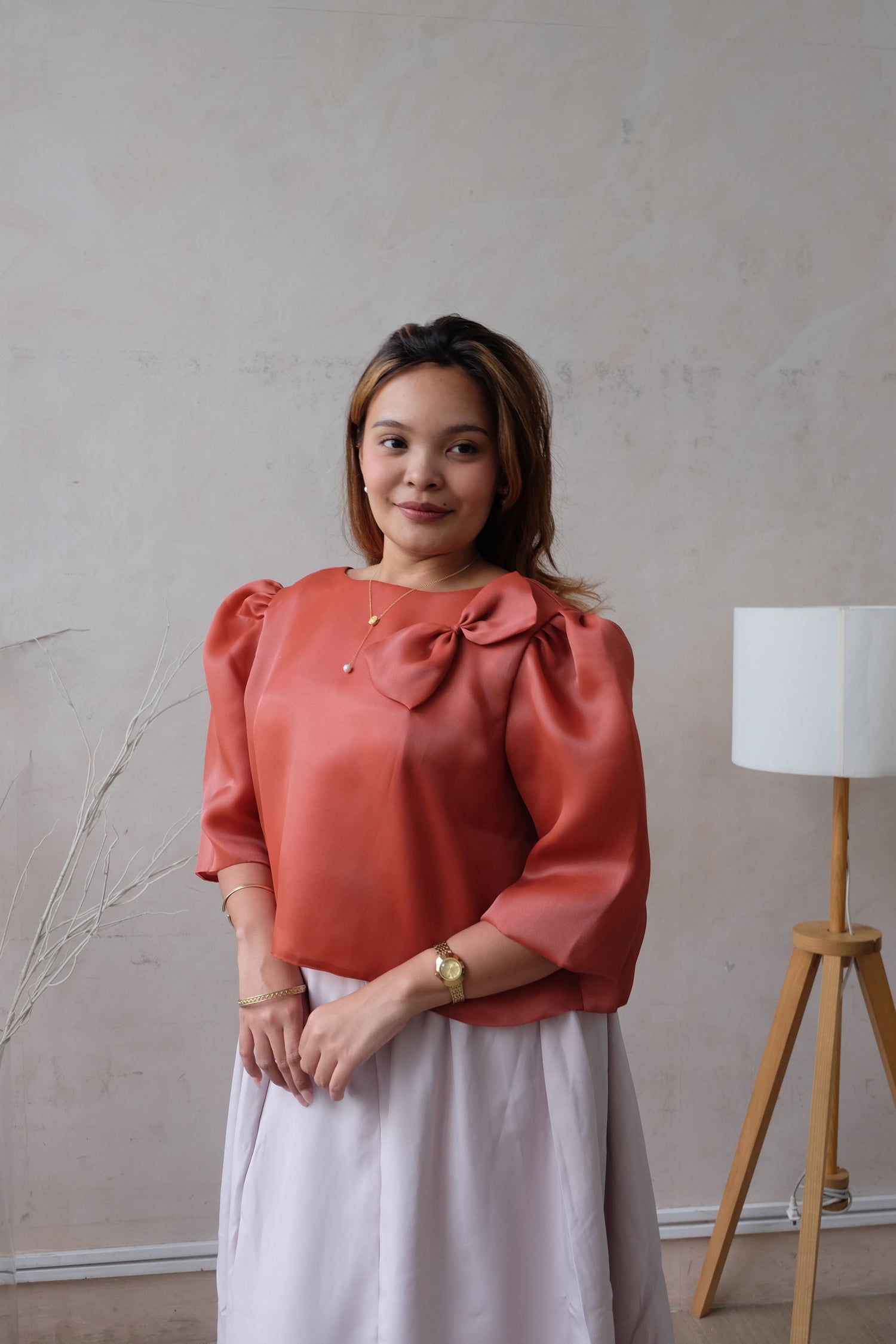 Sheer Filipiniana Camisa Blouse - Terracotta