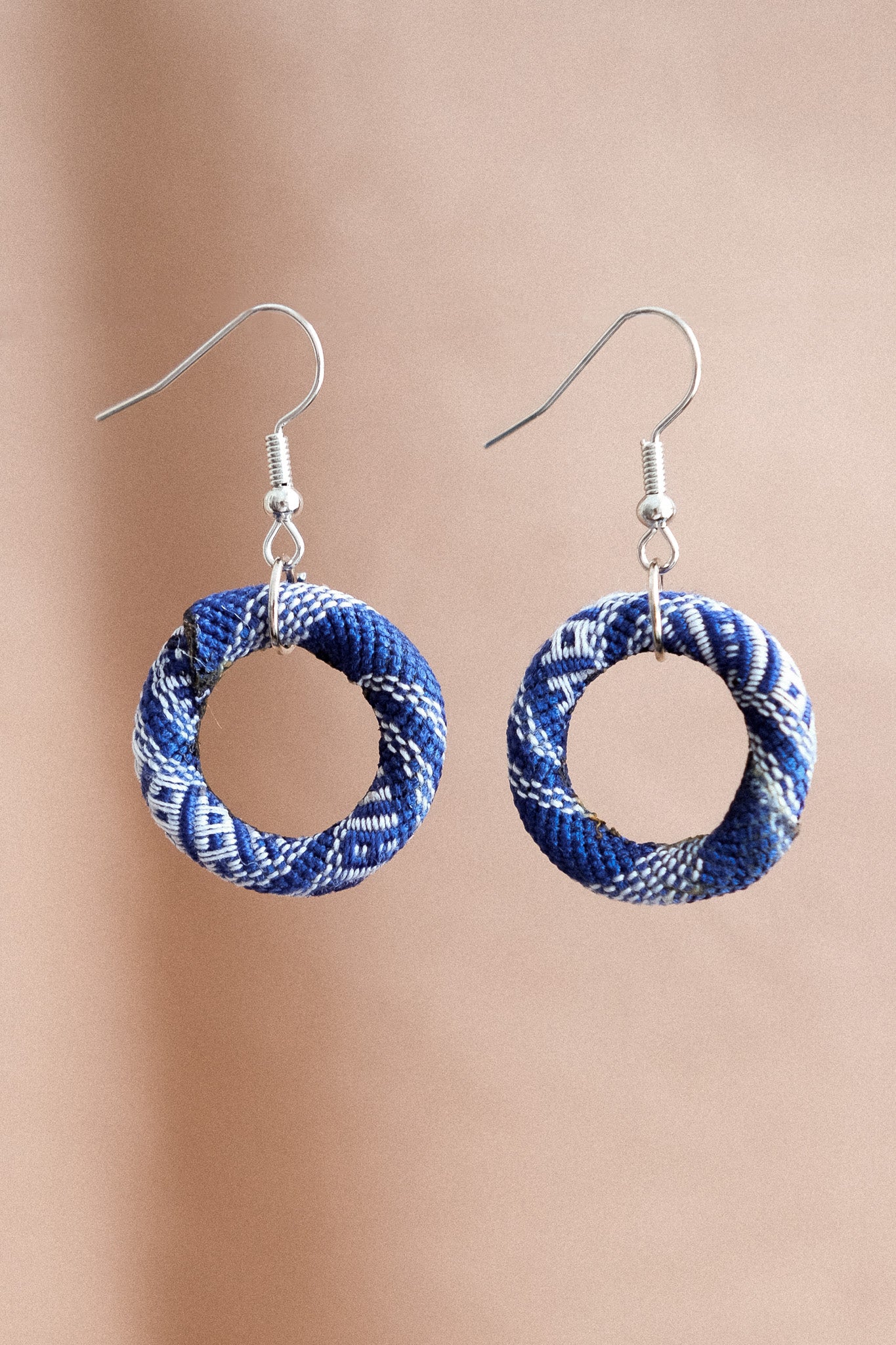 Handwoven Yakan Hoop Earrings - Small - Blues