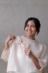 Modern Filipiniana-Sheer Filipiniana Camisa Blouse - Peach - Narra Studio-available in NYC USA