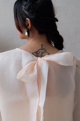 Modern Filipiniana-Sheer Filipiniana Camisa Blouse - Peach - Narra Studio-available in NYC USA