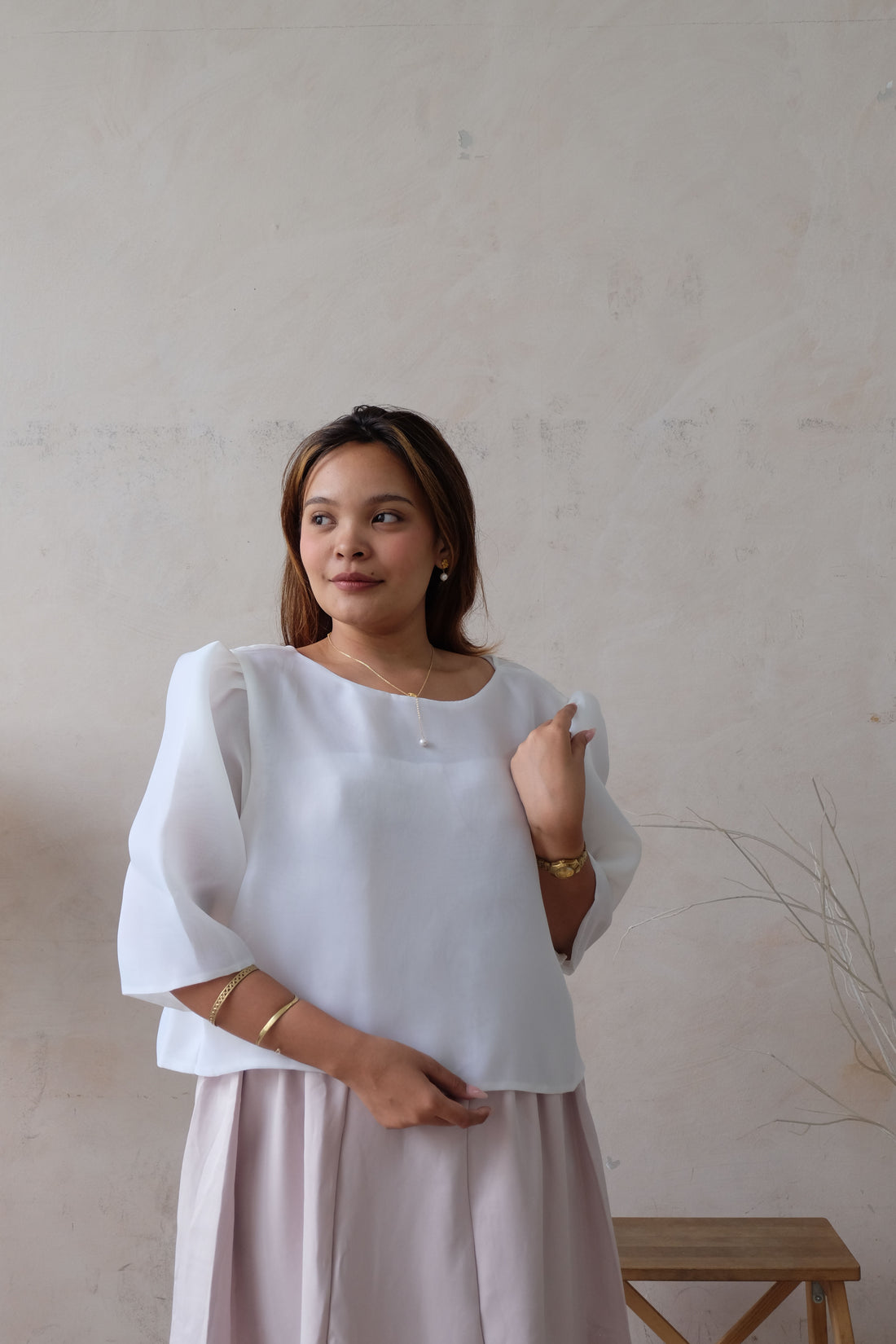 Sheer Filipiniana Camisa Blouse - Ivory White