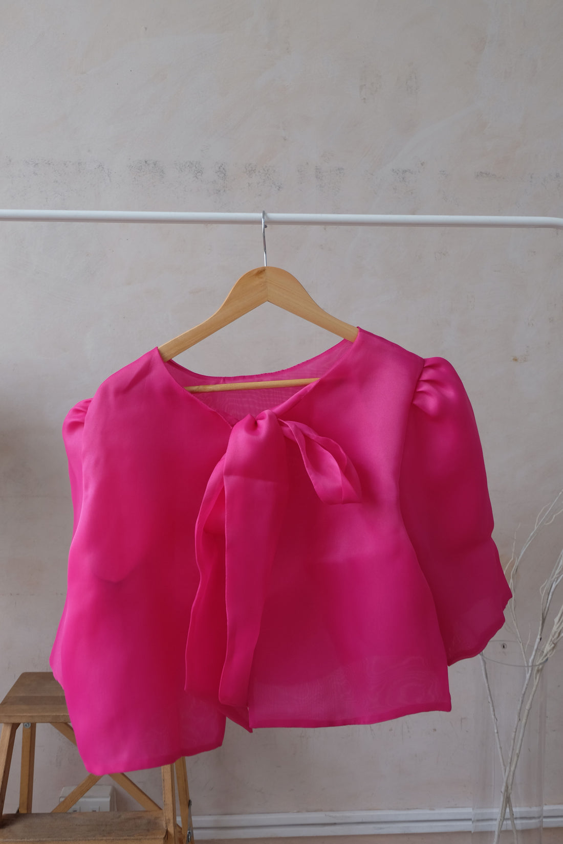 Sheer Filipiniana Camisa Blouse -  Fuchsia