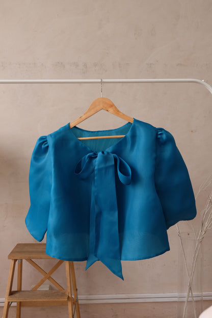 Modern Filipiniana-Sheer Filipiniana Camisa Blouse - Teal - Narra Studio-available in NYC USA