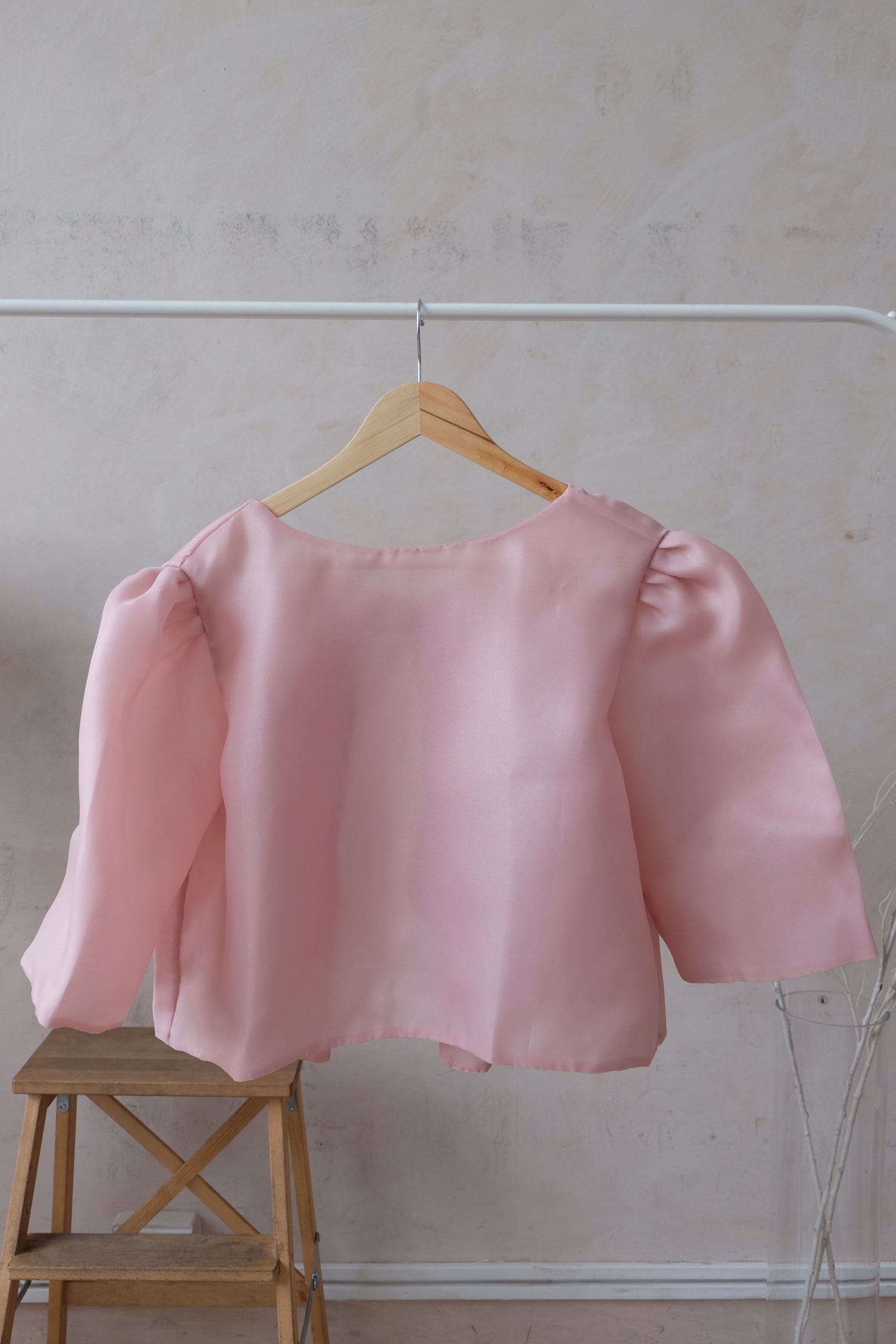 Modern Filipiniana-Sheer Filipiniana Camisa Blouse -  Blush Pink - Narra Studio-available in NYC USA