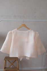 Modern Filipiniana-Sheer Filipiniana Camisa Blouse - Peach - Narra Studio-available in NYC USA