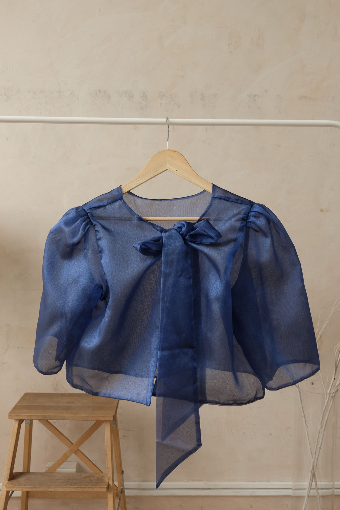 Sheer Filipiniana Camisa Blouse -  Navy Blue Shimmer