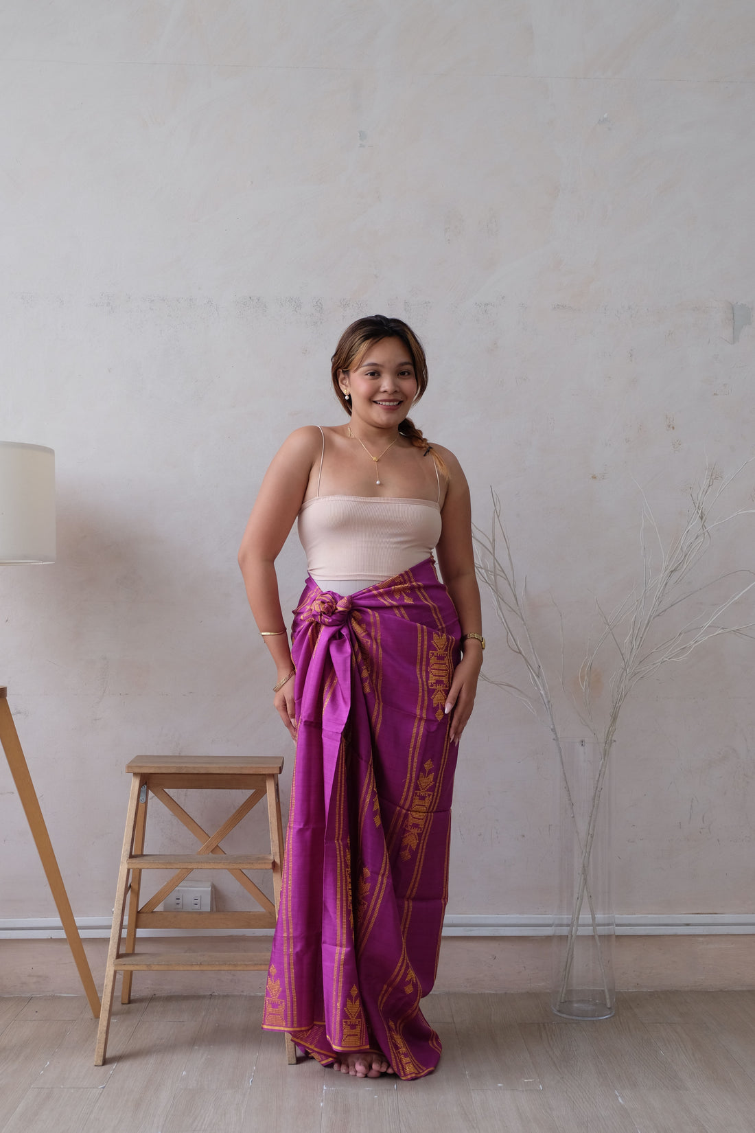 Modern Filipiniana-Handwoven Malong - Fuchsia and Gold - Narra Studio-available in NYC USA
