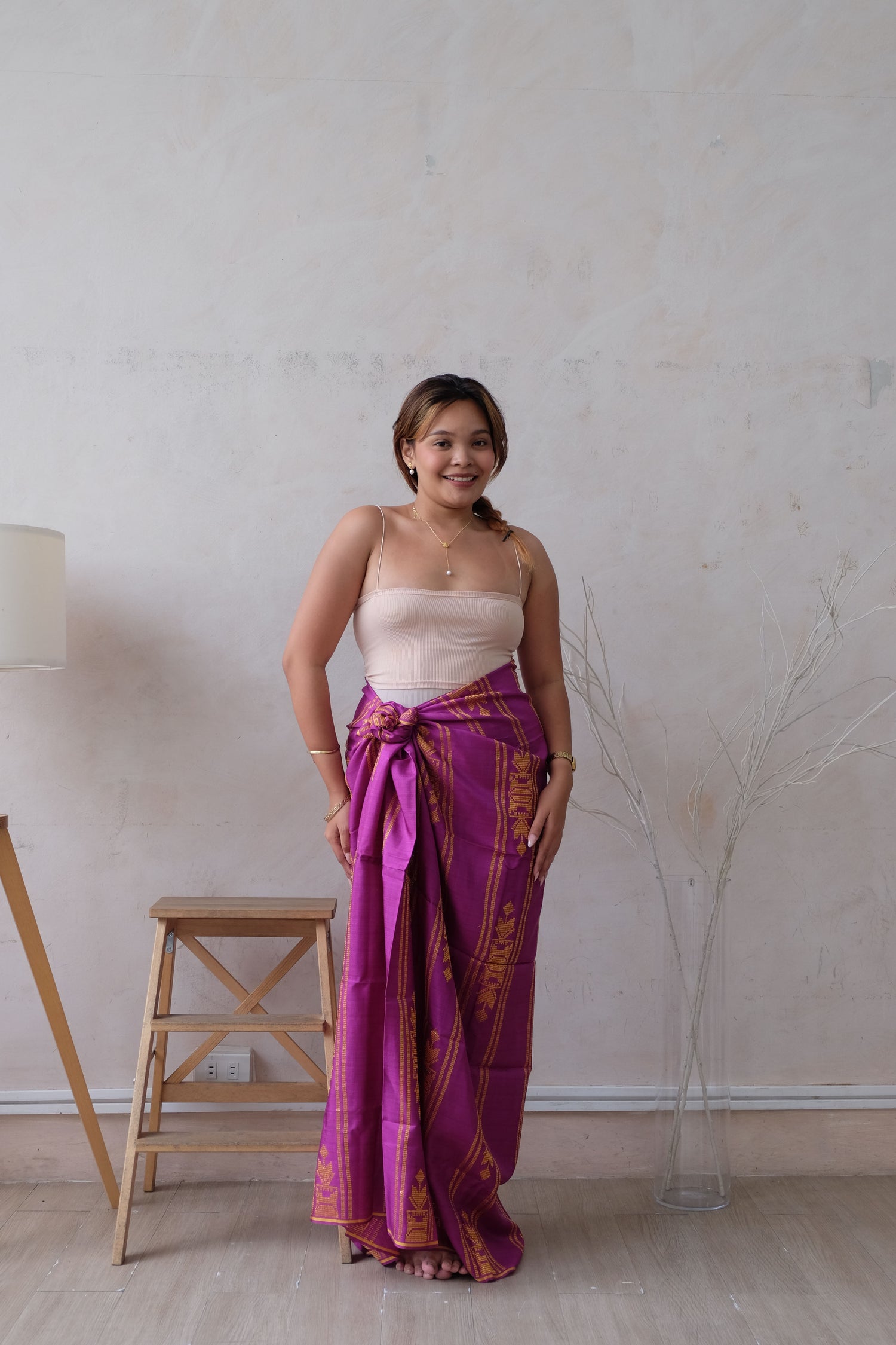 Modern Filipiniana-Handwoven Malong - Fuchsia and Gold - Narra Studio-available in NYC USA