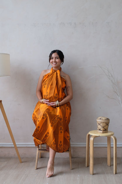 Modern Filipiniana-Handwoven Malong - Golden Orange - Narra Studio-available in NYC USA