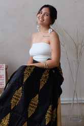Modern Filipiniana-Handwoven Malong - Black and Gold - Narra Studio-available in NYC USA