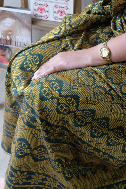 Modern Filipiniana-Handwoven Malong - Green and Gold - Narra Studio-available in NYC USA