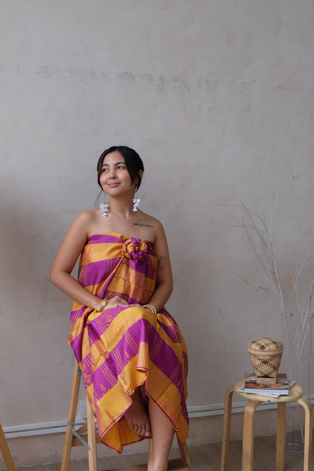 Modern Filipiniana-Handwoven Malong - Gold and Fuchsia - Narra Studio-available in NYC USA